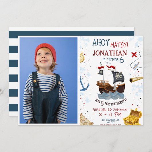 Pirate Birthday Invitation Kaart (Voorkant / Achterkant)