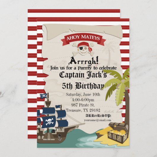 Pirate Birthday Invitation Kaart (Voorkant / Achterkant)
