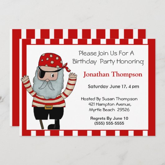 Pirate Birthday Invitation Kaart (Voorkant / Achterkant)