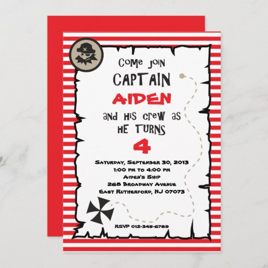 Pirate Birthday Invitation Kaart (Voorkant / Achterkant)