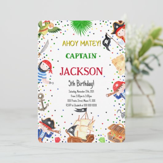 Pirate Birthday Invitation Kaart (Staand voorkant)