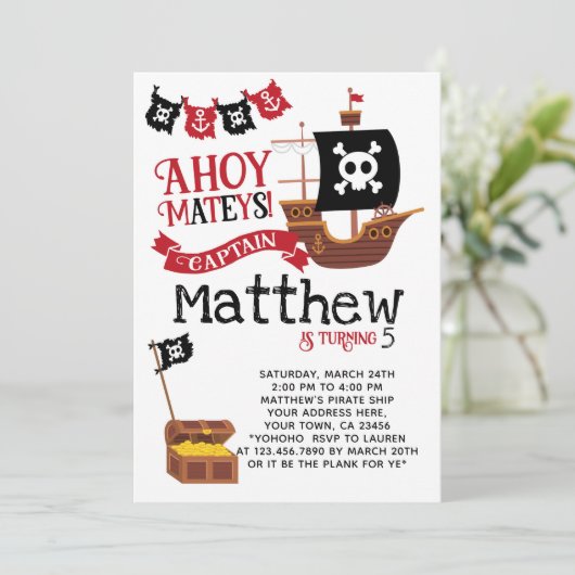 Pirate Birthday Invitation Kaart (Staand voorkant)