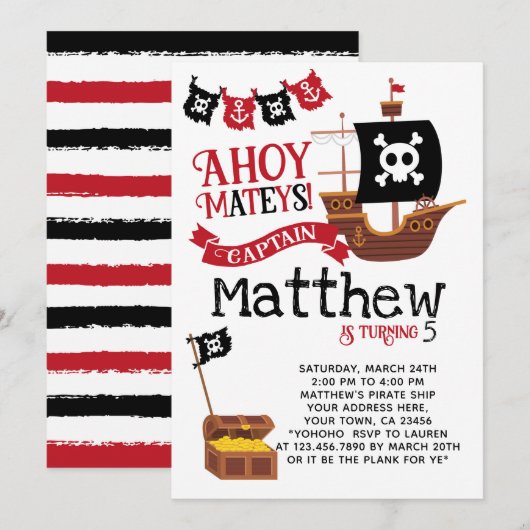 Pirate Birthday Invitation Kaart (Voorkant / Achterkant)