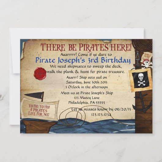 Pirate Birthday Invitation Kaart (Voorkant)