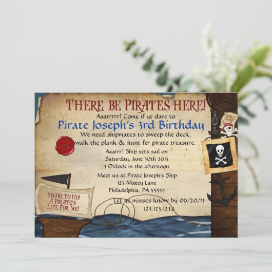 Pirate Birthday Invitation Kaart (Staand voorkant)