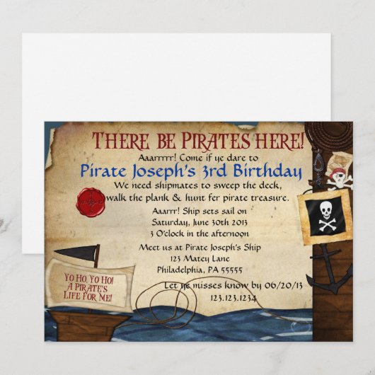 Pirate Birthday Invitation Kaart (Voorkant / Achterkant)
