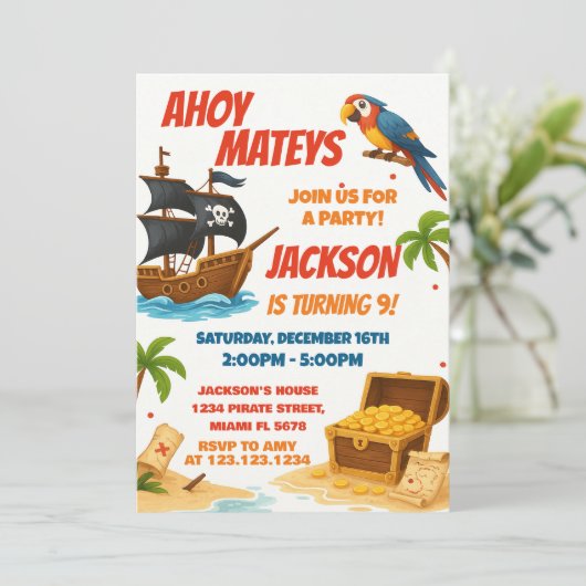 Pirate Birthday Invitation Kaart (Staand voorkant)