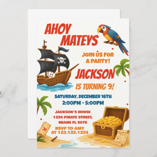 Pirate Birthday Invitation Kaart (Voorkant / Achterkant)