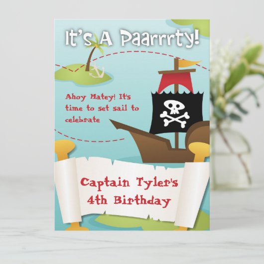 Pirate Birthday Invitation Kaart (Staand voorkant)