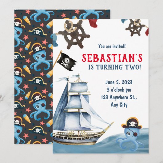 Pirate Birthday Invitation Kaart (Voorkant / Achterkant)