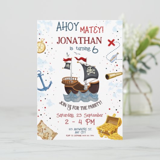Pirate Birthday Invitation Kaart (Staand voorkant)