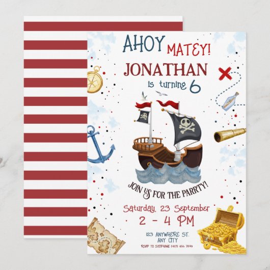 Pirate Birthday Invitation Kaart (Voorkant / Achterkant)
