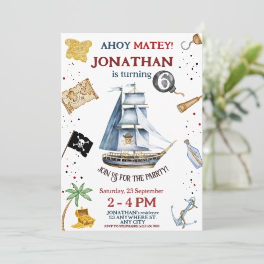 Pirate Birthday Invitation Kaart (Staand voorkant)