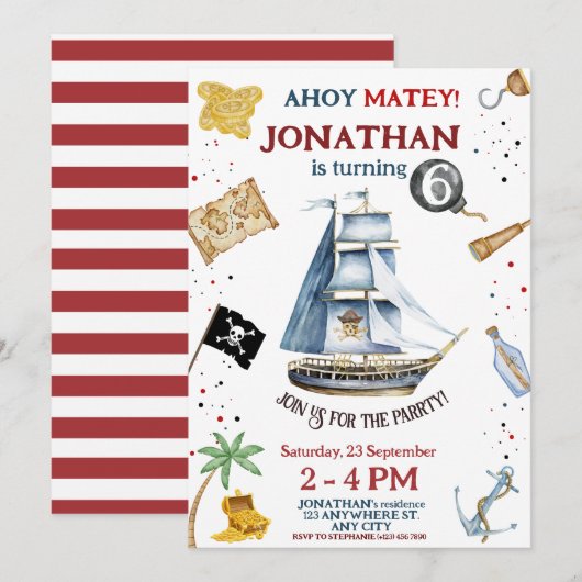 Pirate Birthday Invitation Kaart (Voorkant / Achterkant)