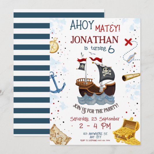 Pirate Birthday Invitation Kaart (Voorkant / Achterkant)