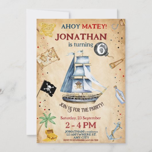 Pirate Birthday Invitation Kaart (Voorkant)