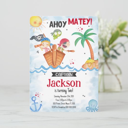 Pirate Birthday Invitation Kaart (Staand voorkant)