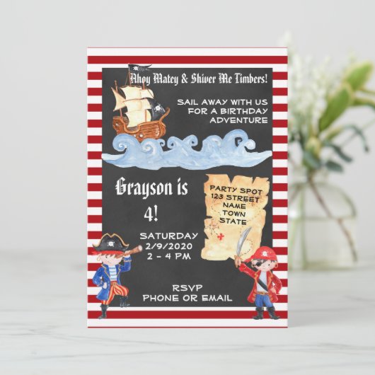 Pirate Birthday Invitation Kaart (Staand voorkant)