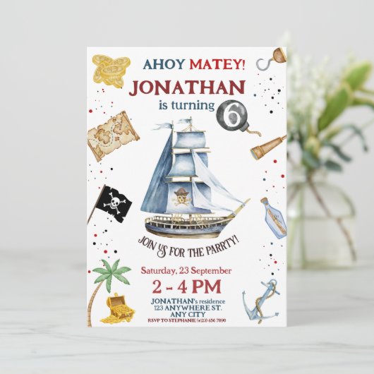 Pirate Birthday Invitation Kaart (Staand voorkant)