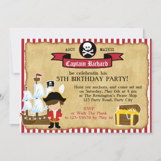 Pirate Birthday Invitation (met schip en kaart) Kaart (Voorkant)