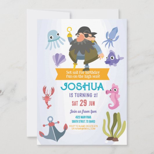 Pirate Birthday Invitation Party Fun Ocean Kaart (Voorkant)