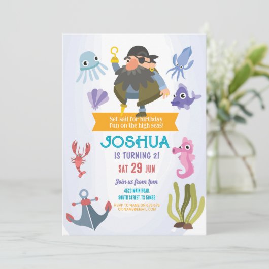 Pirate Birthday Invitation Party Fun Ocean Kaart (Staand voorkant)