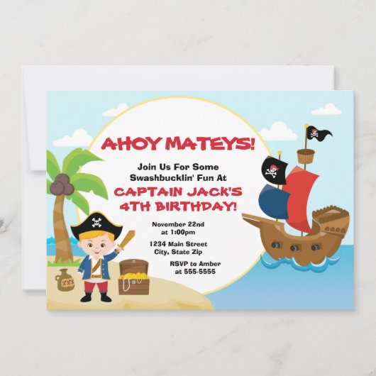 Pirate Birthday Invitation Pirate Boy Blonde Kaart (Voorkant)