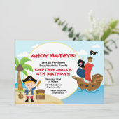 Pirate Birthday Invitation Pirate Boy Blonde Kaart (Staand voorkant)