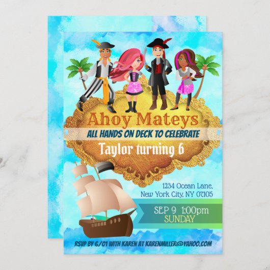 Pirate Birthday Invitations Kaart (Voorkant / Achterkant)