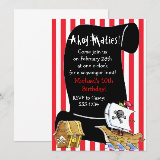 Pirate Birthday Invitations Kaart (Voorkant / Achterkant)