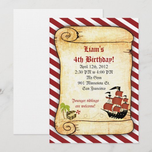 Pirate Birthday Invitations Kaart (Voorkant / Achterkant)