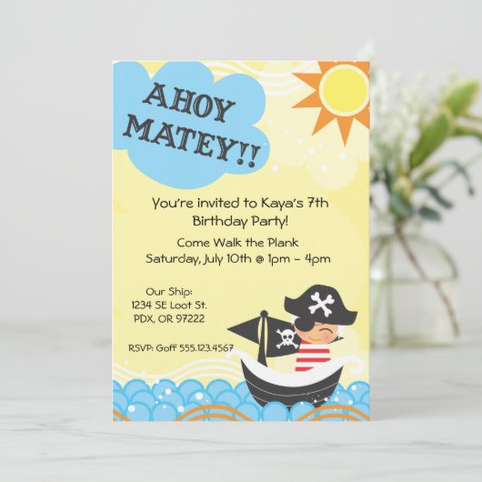 Pirate Birthday Invites Kaart (Staand voorkant)