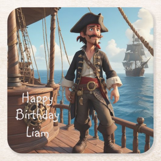 Pirate Birthday Kartonnen Onderzetters (Voorkant)