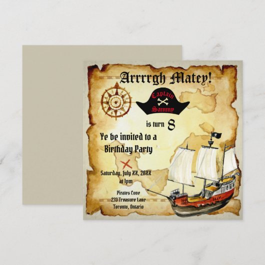 Pirate Birthday Parrty! Kaart (Voorkant / Achterkant)