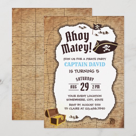 Pirate Birthday Party Adventure Treasure Map Kaart (Voorkant / Achterkant)