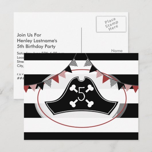 Pirate Birthday Party Briefkaart Uitnodigen (Voorkant / Achterkant)