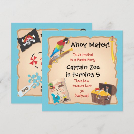 Pirate Birthday Party en Treasure Hunt Kaart (Voorkant / Achterkant)