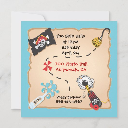 Pirate Birthday Party en Treasure Hunt Kaart (Achterkant)