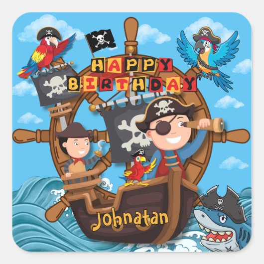 Pirate Birthday Party  for Kids Vierkante Sticker (Voorkant)