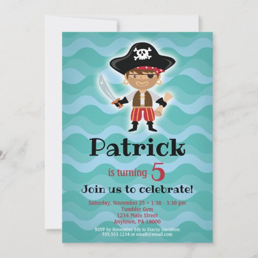 Pirate Birthday Party Invitation Boys Kaart (Voorkant)