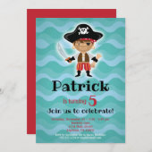 Pirate Birthday Party Invitation Boys Kaart (Voorkant / Achterkant)