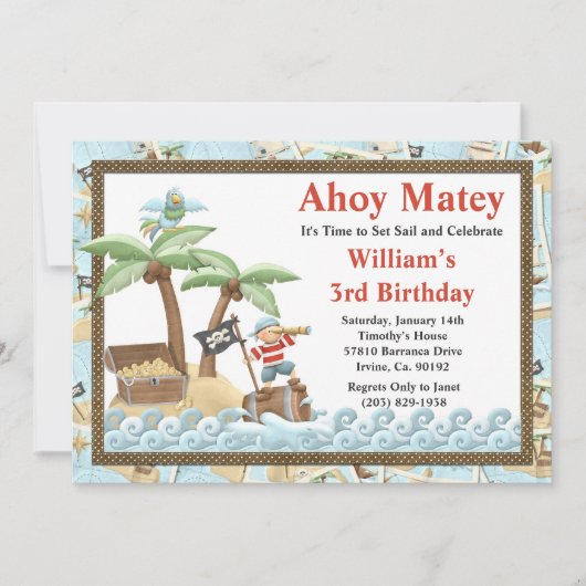 Pirate Birthday Party Invitation Kaart (Voorkant)