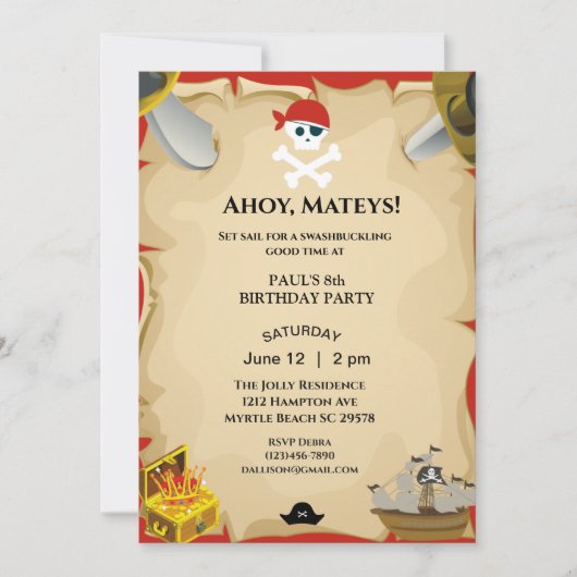 Pirate Birthday Party Invitation Kaart (Voorkant)