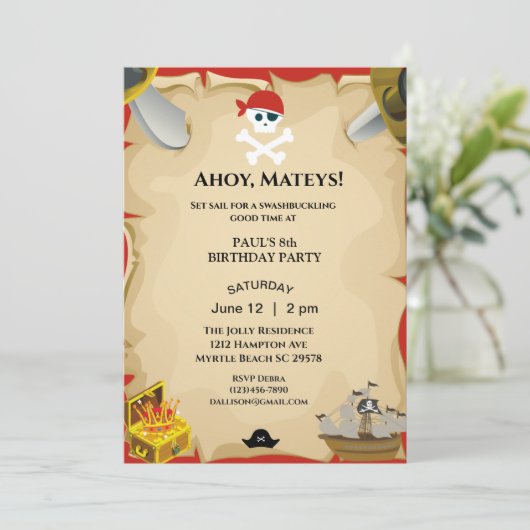 Pirate Birthday Party Invitation Kaart (Staand voorkant)