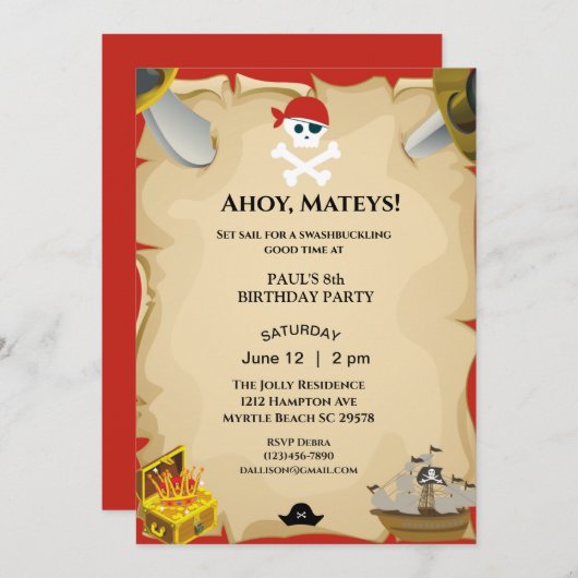 Pirate Birthday Party Invitation Kaart (Voorkant / Achterkant)