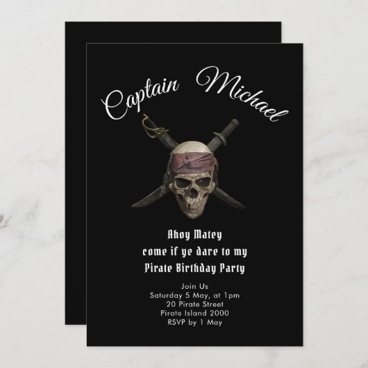Pirate Birthday Party Invitation Kaart (Voorkant / Achterkant)