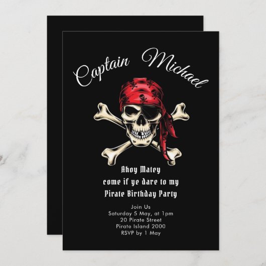 Pirate Birthday Party Invitation Kaart (Voorkant / Achterkant)