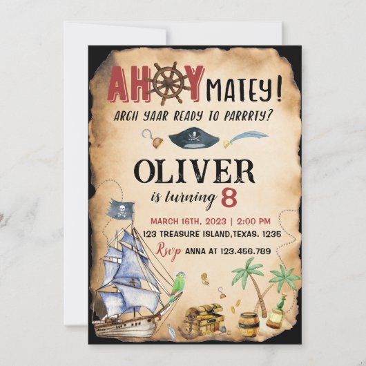 Pirate Birthday Party Invitation Kaart (Voorkant)