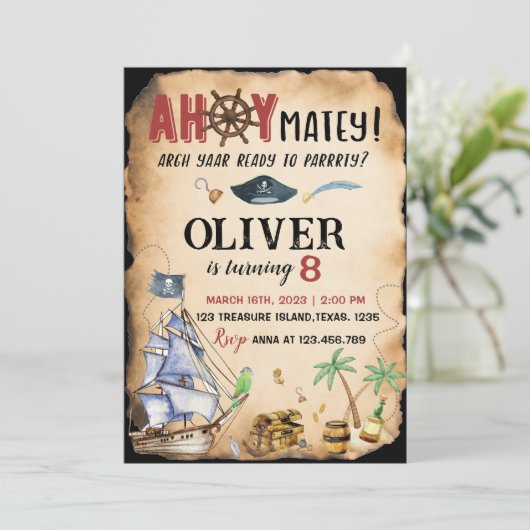 Pirate Birthday Party Invitation Kaart (Staand voorkant)