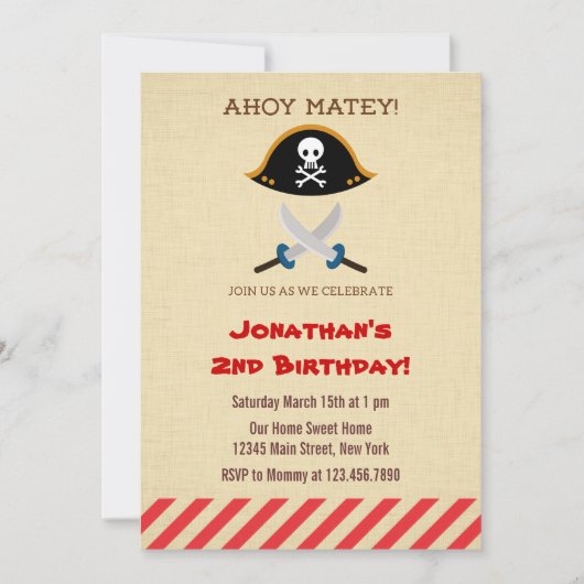 Pirate Birthday Party Invitation Kaart (Voorkant)